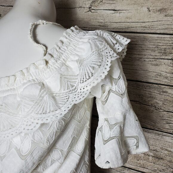 ViVi By Violet Weekend Ivory Lace Crochet Off the Shoulder White Dress Size XL - Picture 7 of 11